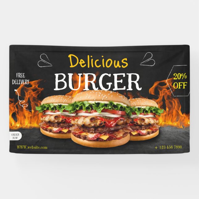 Burger fast food barbecue Hamburger party cute Banner (Horizontal)