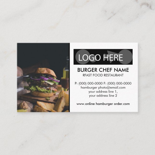 Burger Fast Food Photo Business Card (Front)