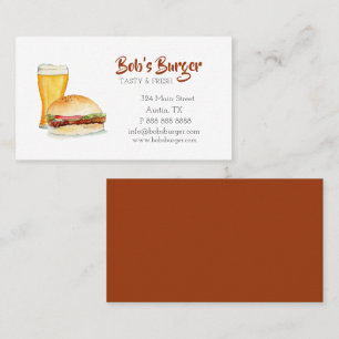 Burger/ fast food restaurant watercolor business card