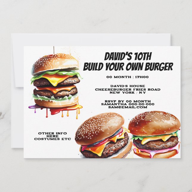 Burger fries build your own fast food party  invitation (Front)