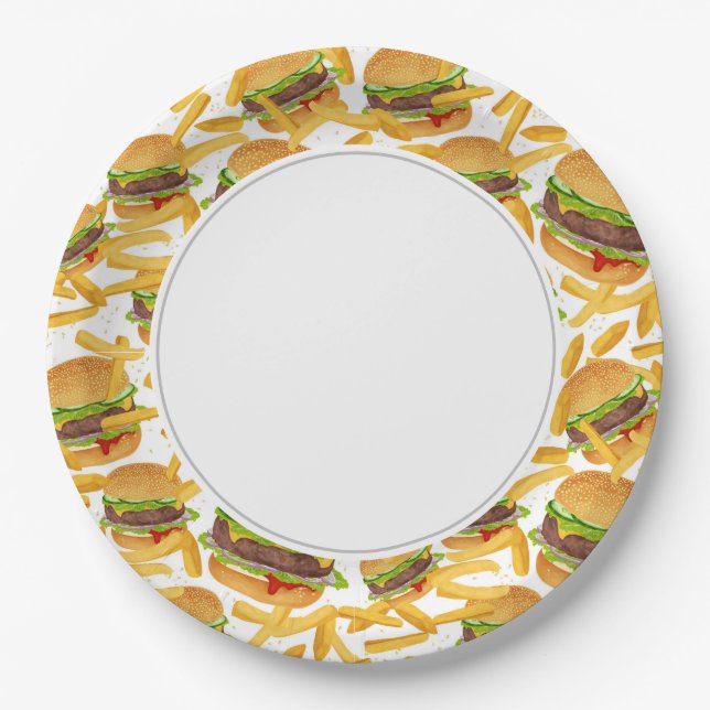 Burger & Fries  Paper Plate (Front)