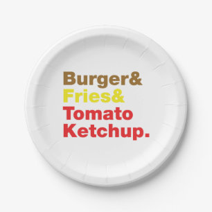 Burger & Fries & Tomato Ketchup. Paper Plate