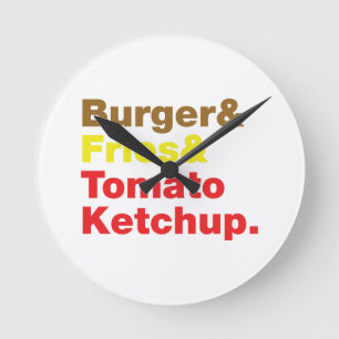 Burger & Fries & Tomato Ketchup. Round Clock