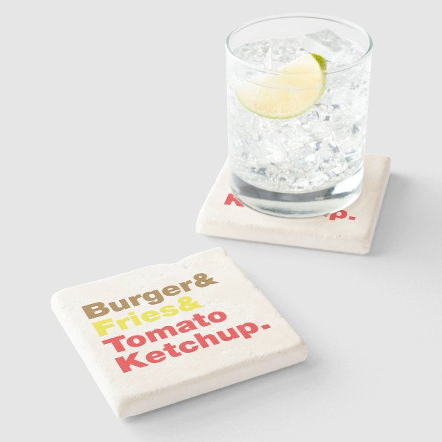 Burger & Fries & Tomato Ketchup. Stone Coaster (Side)