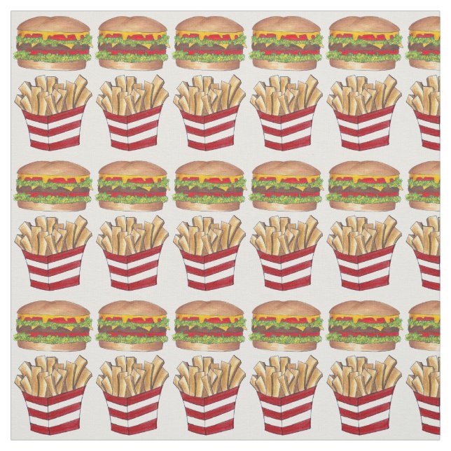 Burger Fry French Fries Fast Food Fabric (Swatch)