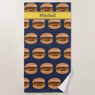 Burger Graphic - Fun Cheeseburger with Your Name Beach Towel