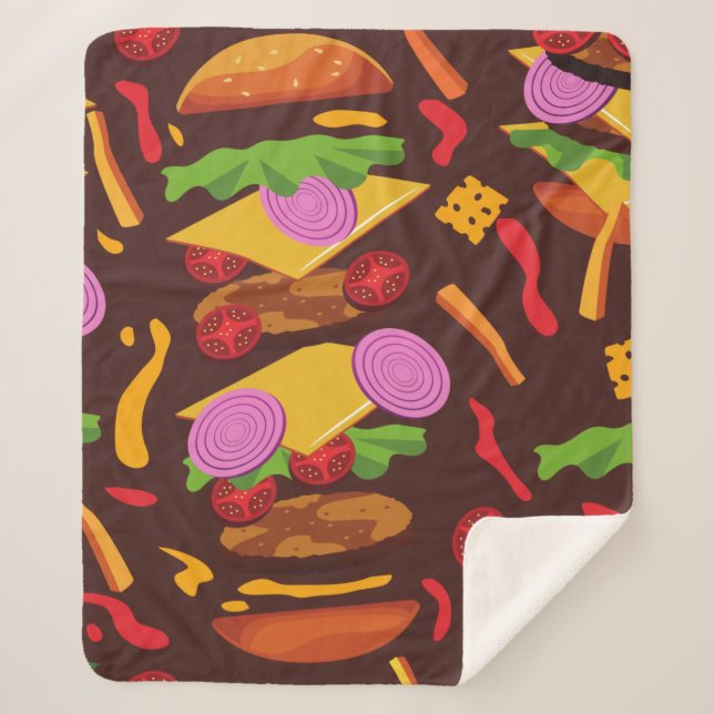 burger hamburger cheeseburger brown sherpa blanket (Front)