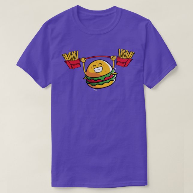 Burger Lifting Fries Funny Burger T-Shirt (Design Front)