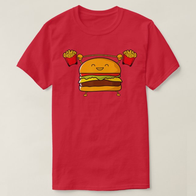 Burger Lifting Fries Funny Food Snatch Squat Barbe T-Shirt (Design Front)