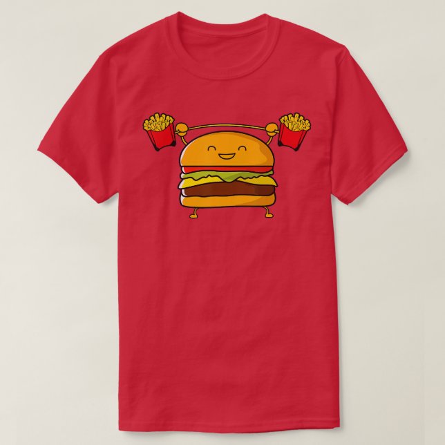 Burger Lifting Fries Funny Food Snatch Squat Barbe T-Shirt (Design Front)
