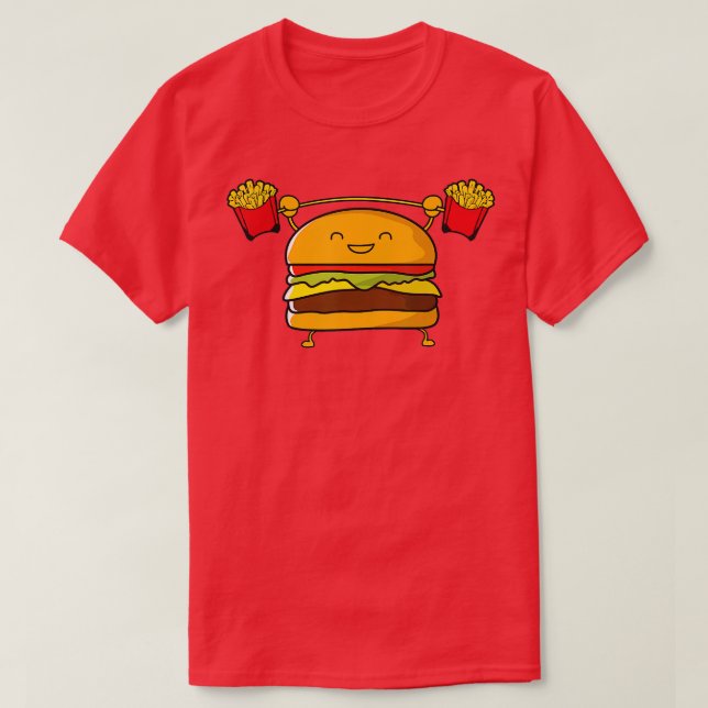 Burger Lifting Fries Funny Food Snatch Squat Barbe T-Shirt (Design Front)