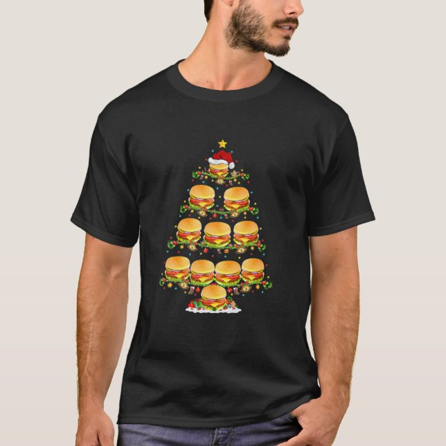 Burger Lover Xmas Lighting Santa Burger Christmas T-Shirt (Front)