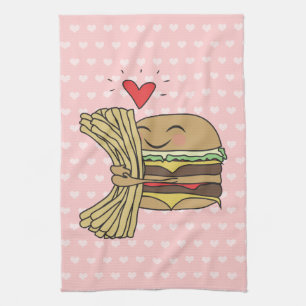 Burger Loves Fries Tea Towel