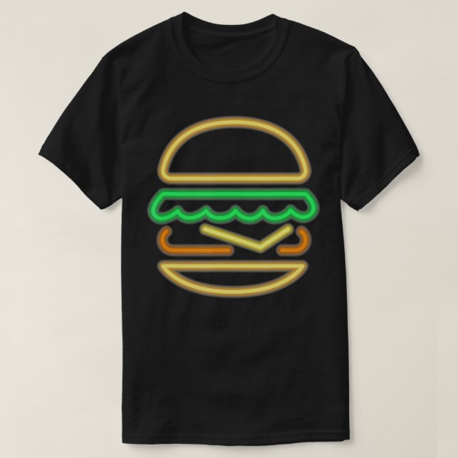 Burger Neon Style of a Classic 80s Retro Neon Sign T-Shirt (Design Front)