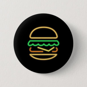 Burger Neon - Style Of A Clic 80s Retro Neon Sign 6 Cm Round Badge