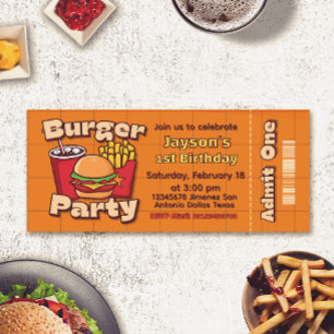 Burger Party Boy Birthday Ticket Invitation