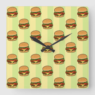 Burger Pattern Square Wall Clock