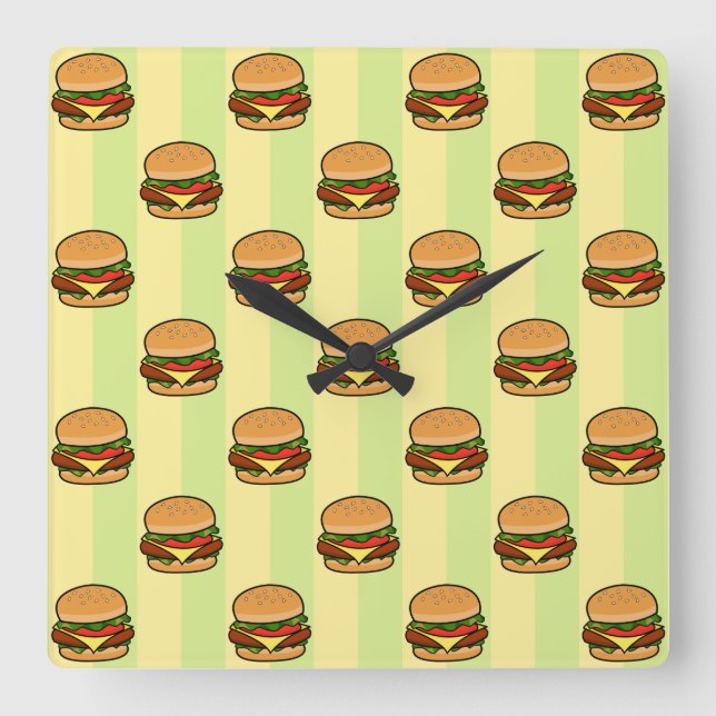 Burger Pattern Square Wall Clock (Front)