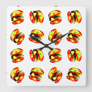 Burger Pattern Square Wall Clock