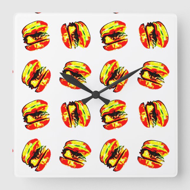 Burger Pattern Square Wall Clock (Front)