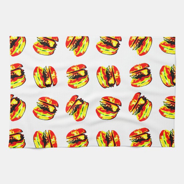 Burger Pattern Tea Towel (Horizontal)