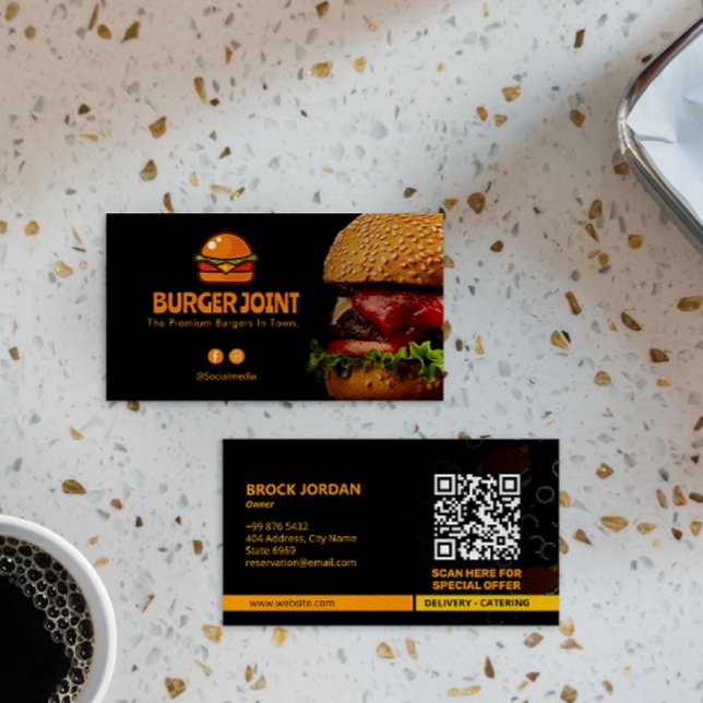 Burger Restaurant Business | Minimalist Dark  Business Card (Creator Uploaded)
