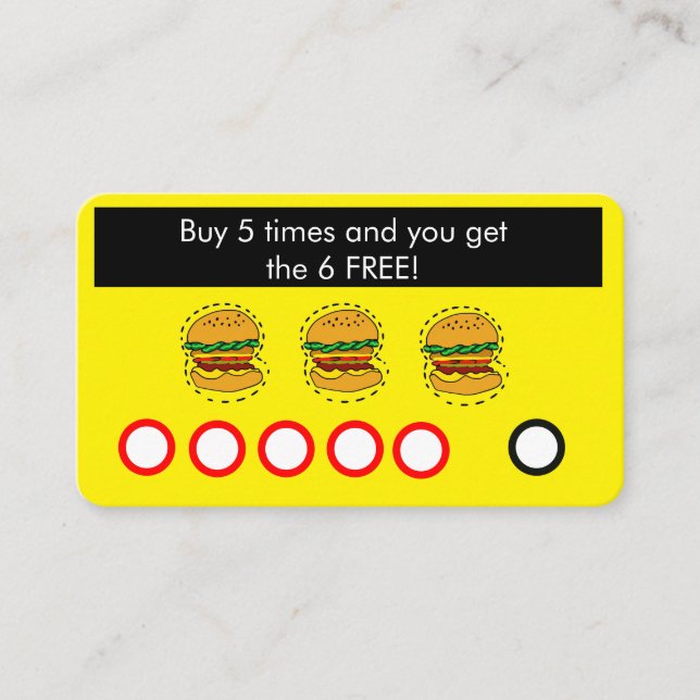 burger restaurant, fast food coupon customer card  (Front)
