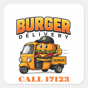 🍔 Burger Restaurant Staff Delivery Crew 🍔 Square Sticker