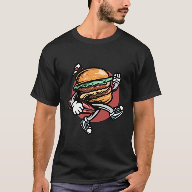 Burger Samurai Action Illustration T-Shirt (Front)