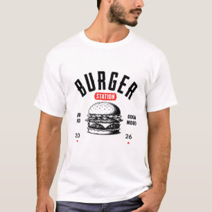 🍔 Burger Station Minimal Restaurant Crew Uniform T-Shirt