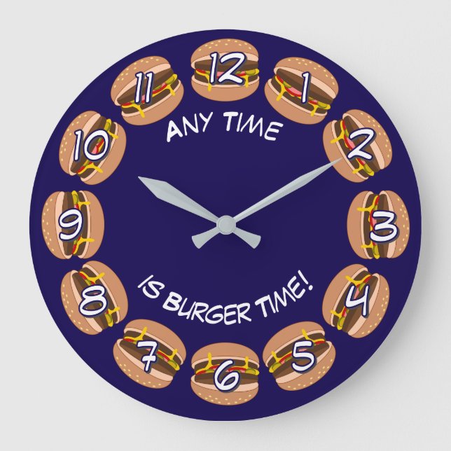 Burger Time & own text: Funny Mancave or Kitchen L Large Clock (Front)