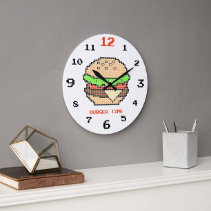 Burger Time – Pixel Art Design Large Clock