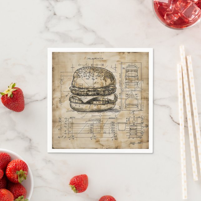 Burger Vintage Blueprint Napkin (Insitu)
