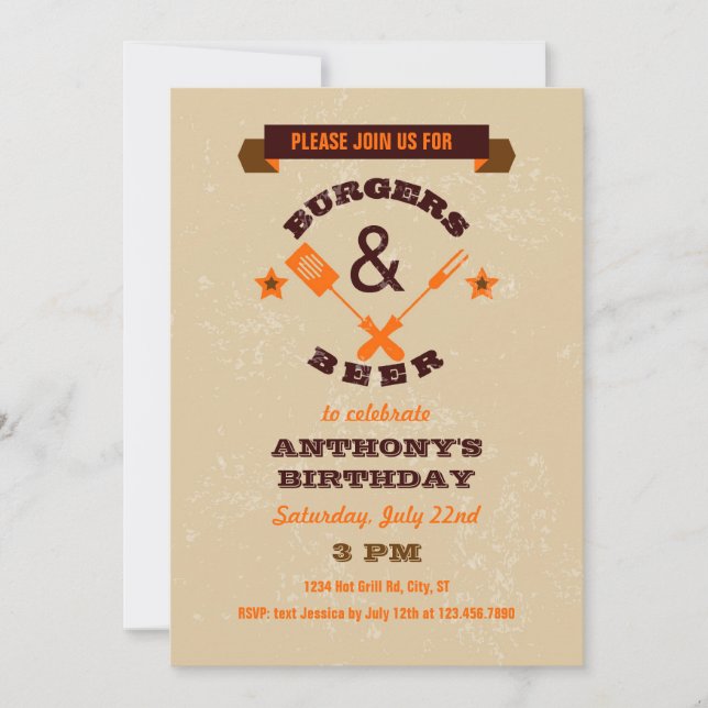 Burgers and Beer Birthday Invitation (Front)