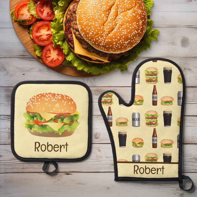 Burgers and Beers Oven Mitt & Pot Holder Set (Creator Uploaded)