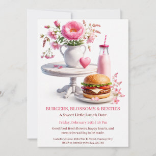 Burgers and Blooms Valentine Lunch Party Invitation
