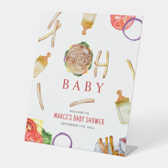 Burgers and Bottles Oh Baby Shower Welcome  Pedestal Sign (Front)