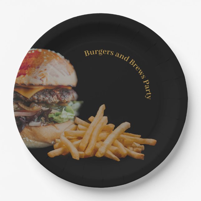 Burgers and Brews Party Paper Plate (Front)