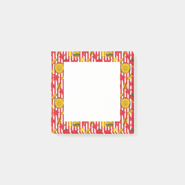 Burgers and Hot Dogs Fast Food Red Stripes Design Post-it Notes (Front)