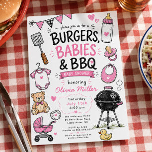 Burgers Babies BBQ Baby Shower Invitation