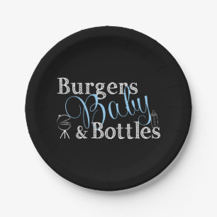 Burgers Baby Bottles Babyq BBQ Baby Boy Blue Paper Plate