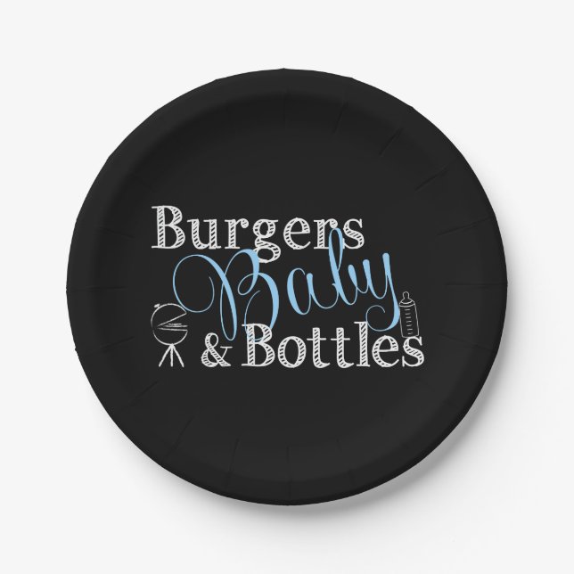 Burgers Baby Bottles Babyq BBQ Baby Boy Blue Paper Plate (Front)
