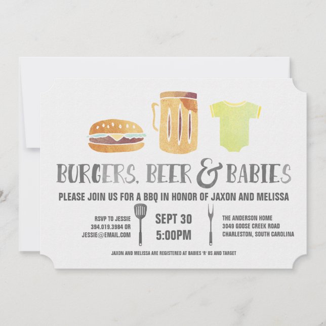 Burgers, Beer, and Babies - Couple's Baby Shower Invitation (Front)