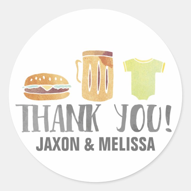 Burgers, Beer and Babies Thank You Classic Round Sticker (Front)