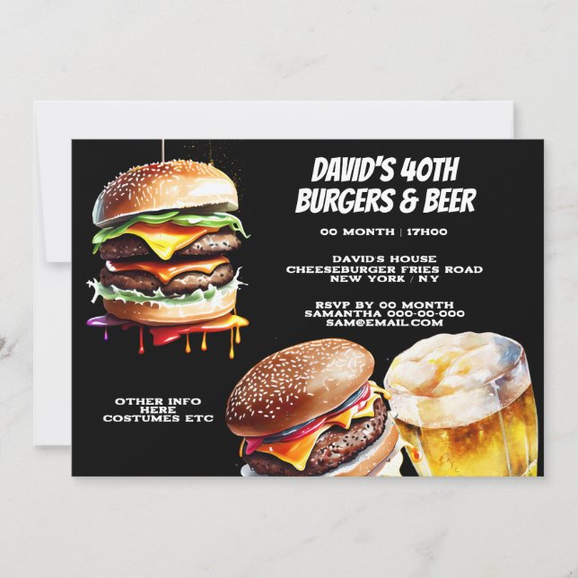 Burgers beer bbq grilling chilling realistic invitation (Front)