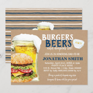 Burgers, Beers and diapers too dad to be shower Invitation