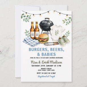 Burgers, Beers & Babies Co-Ed Baby Shower Invitation
