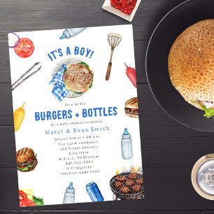 Burgers + Bottles Cookout Boy Baby Shower Invitation