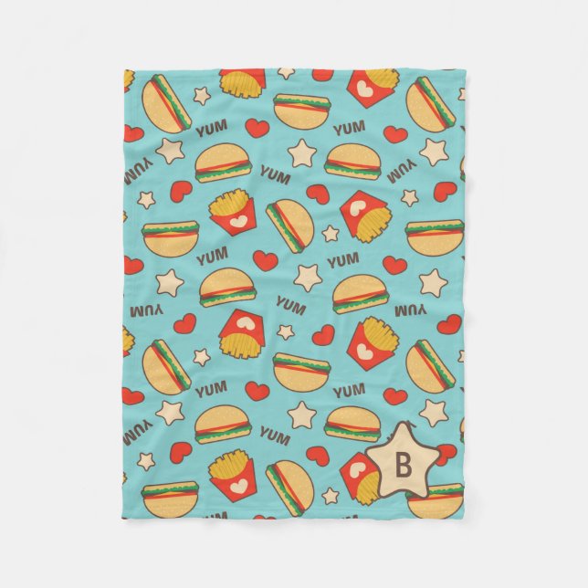 Burgers & Fries Monogram Fleece Blanket (Front)