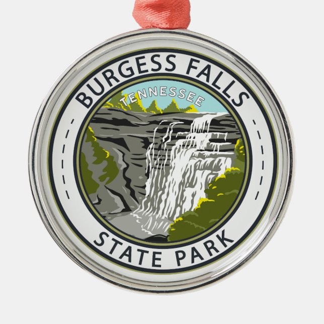 Burgess Falls State Park Tennessee Badge Metal Tree Decoration (Front)